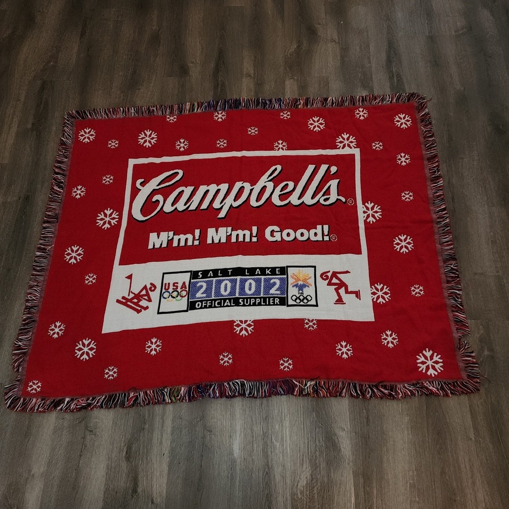 Vintage Winter Olympics 2002 Salt Lake City Campbell's Soup Blanket Fringe Throw